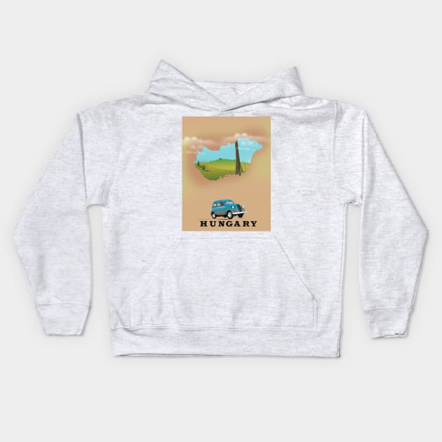 Hungary Map travel poster Kids Hoodie by nickemporium1